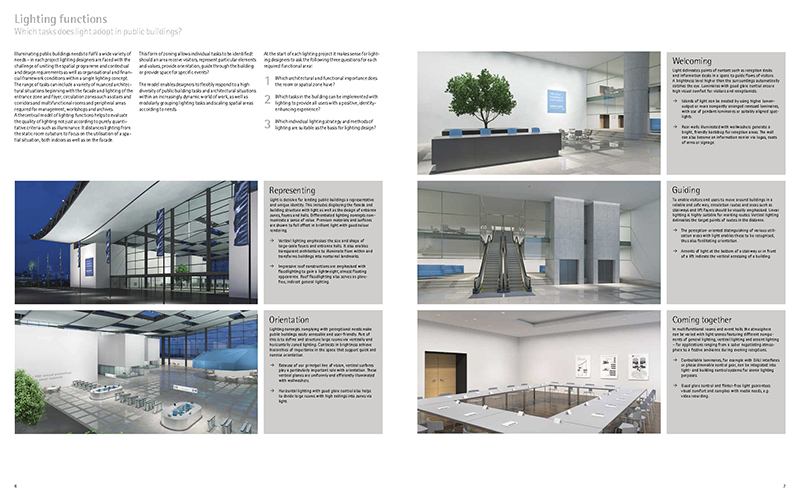 An illuminated forecourt, reception area, foyer and meeting room.