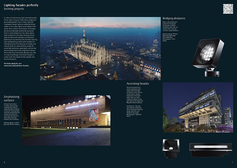 Milan Cathedral illuminated in the dark, exterior views of buildings and outdoor luminaires.